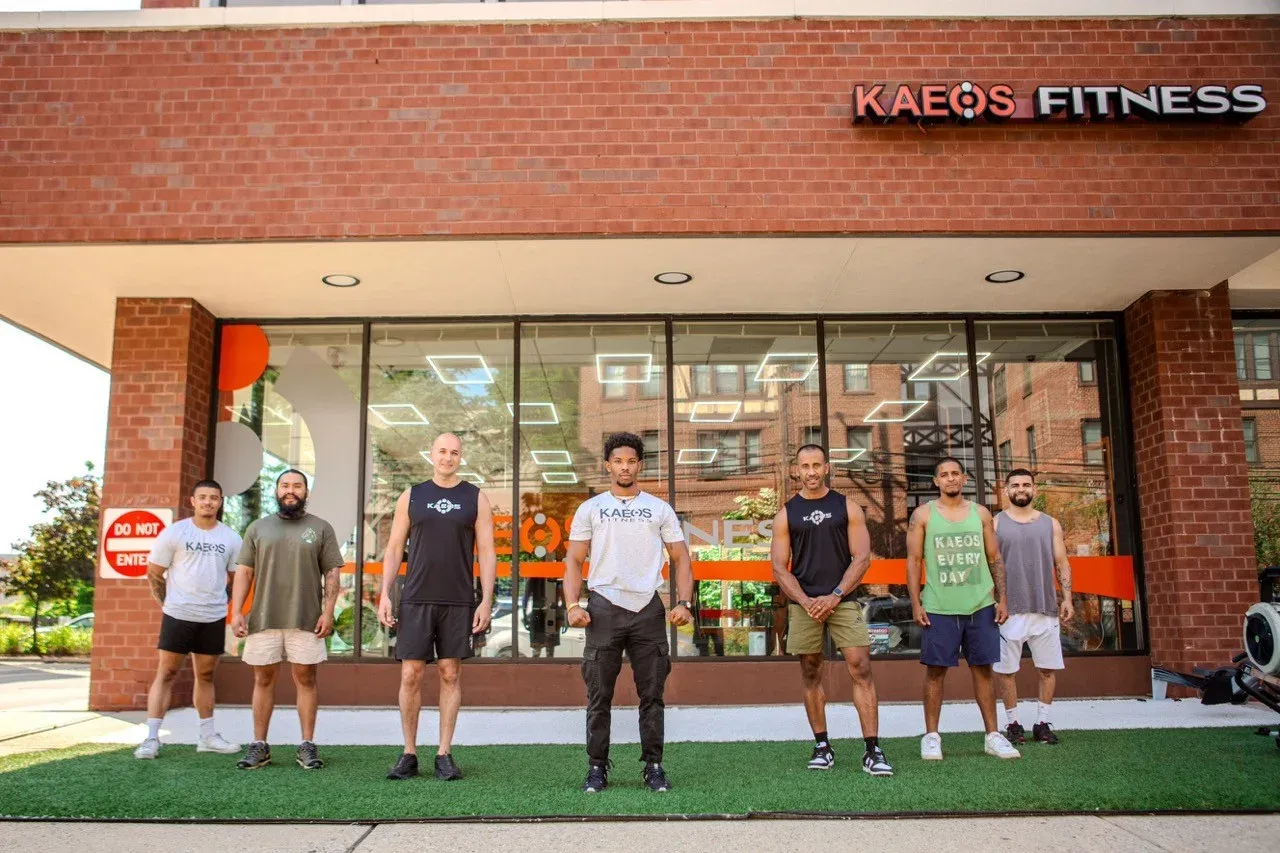 The Kaeos Fitness coaching team outside the studio at 106 Grand Ave, Englewood